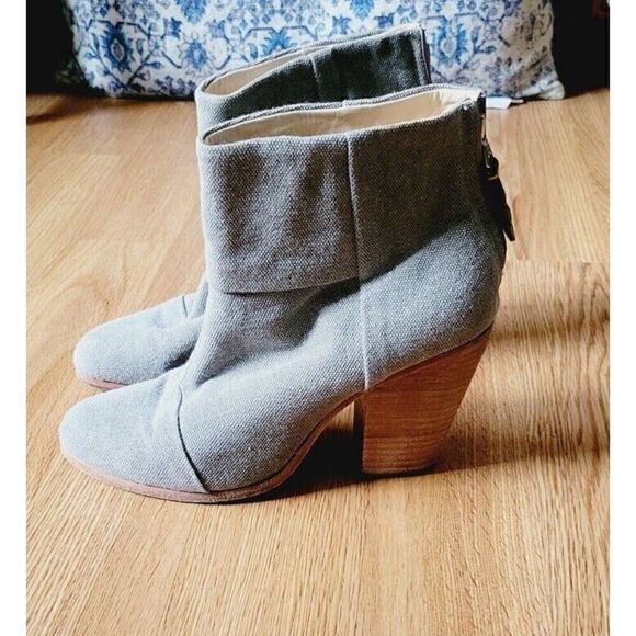 Rag & Bone Newbury Classic Green Canvas Size 10 Back Zip Ankle Boots Bootie - Picture 10 of 10